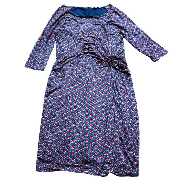 Boden Dresses & Skirts - Boden Size 16 Blue & Red Abstract Jersey Side Ruched Faux Wrap Knee Length Dress
